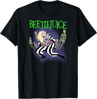 Beetlejuice Scheming Beetlejuice with Skeletons Cartoon T-Shirt
