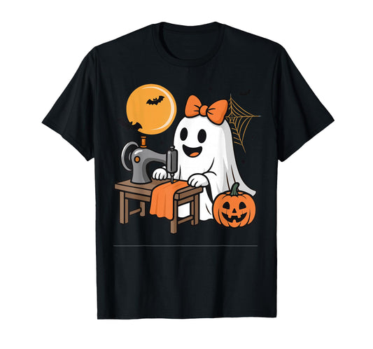 Funny Sewing Ghost for Women Cute Quilting Halloween Girl T-Shirt
