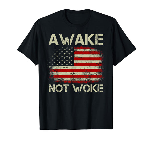 Vintage Old American Flag Awake Not Woke Men T-Shirt