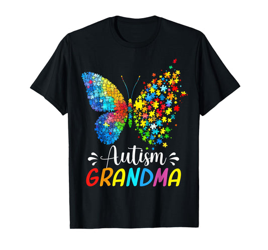 Autism Awareness Grandma Butterfly Cute Colorful Rainbow T-Shirt