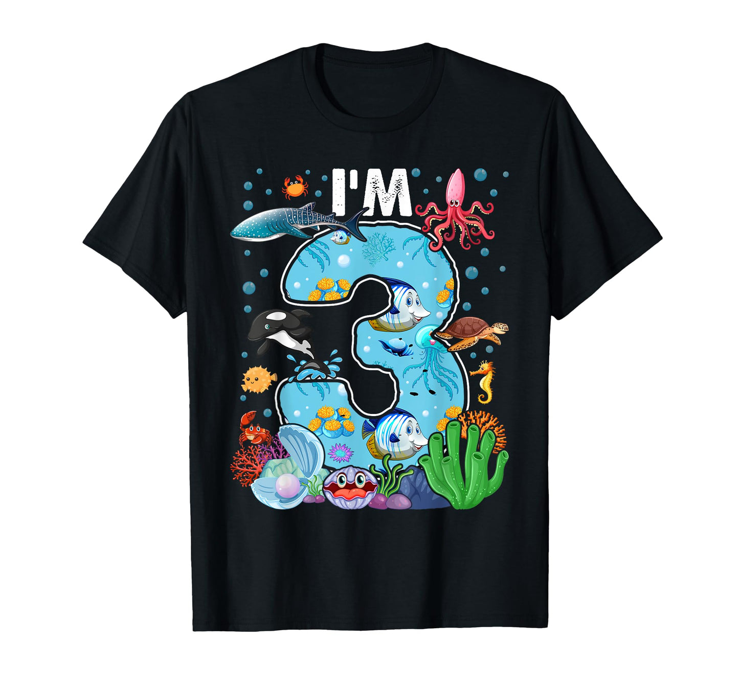 Kids 3 Year Old Birthday Whale Fish Sea Bday Boys and Girls T-Shirt