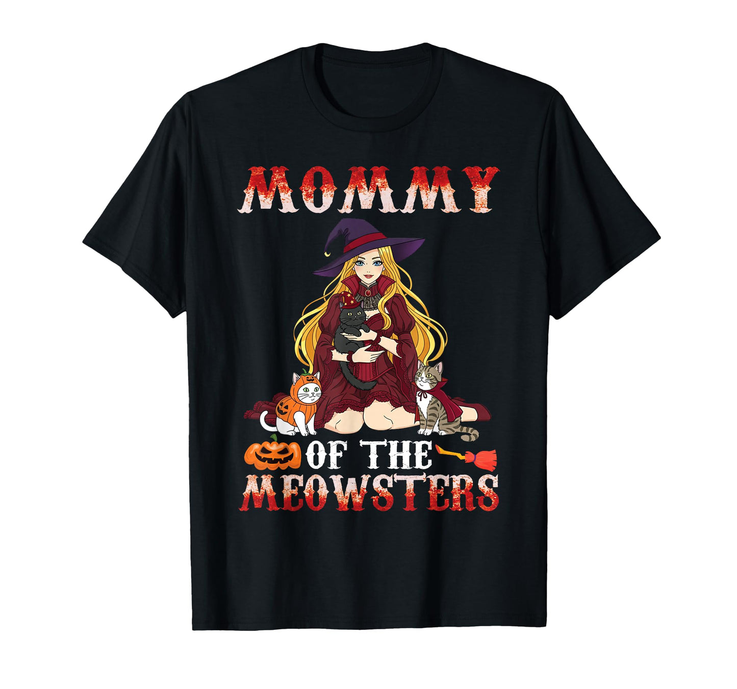 Mommy of The Meowsters Halloween Witch with Cute Cats Mother T-Shirt