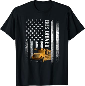 School Bus Driver Usa American Flag Funny Bus Driver Gift T-Shirt