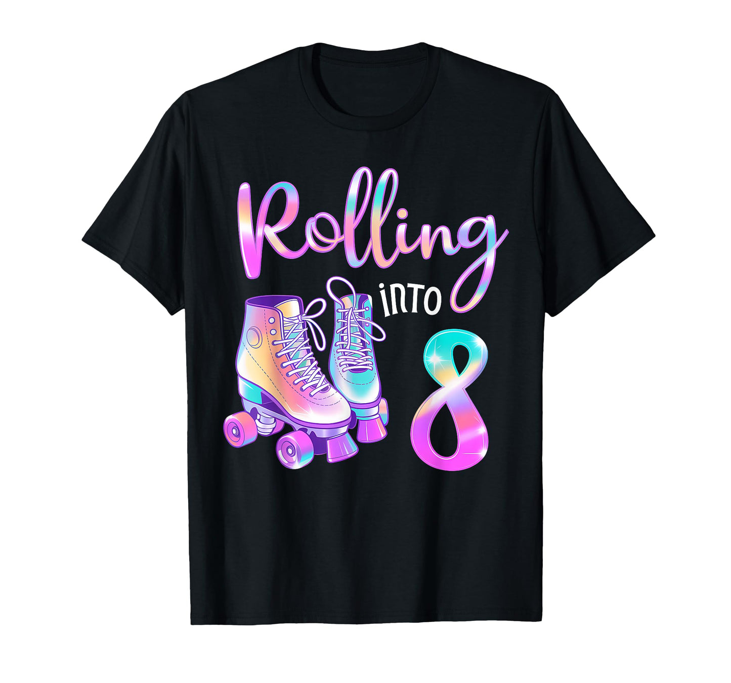 Funny 8 Years Old Birthday Girls Rolling Into 8th Bday Party T-Shirt