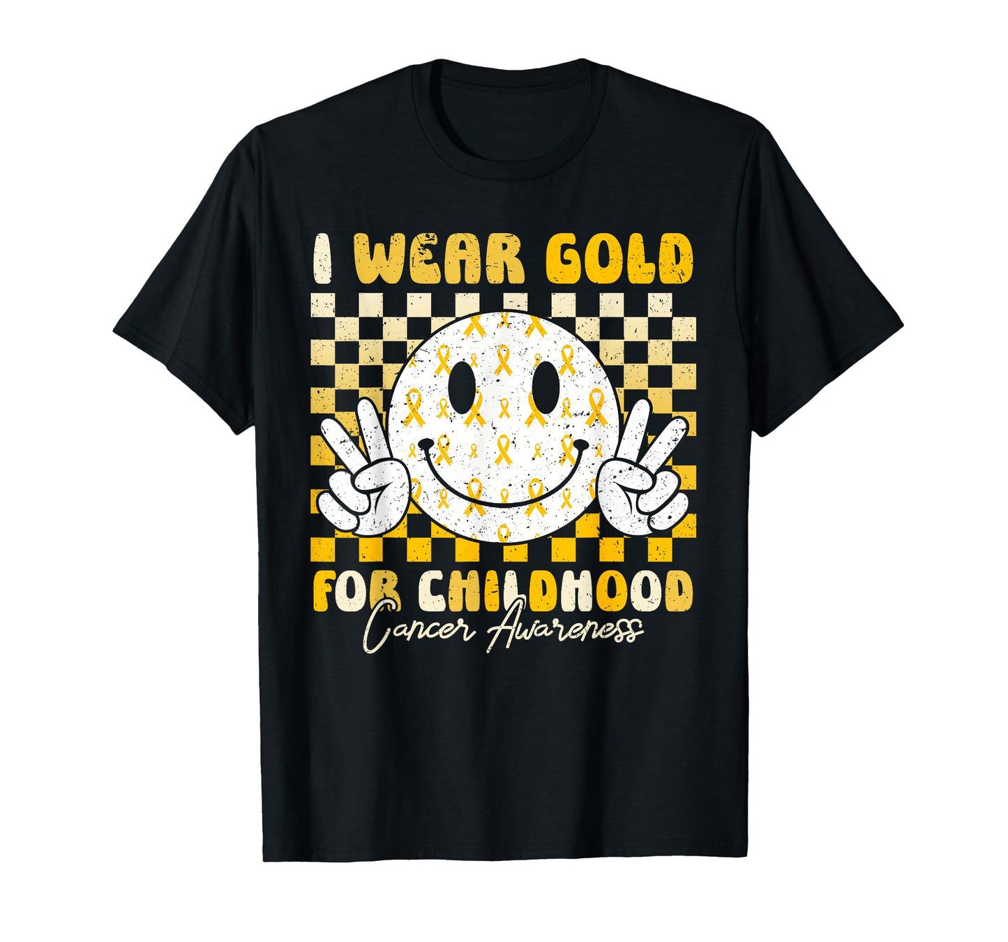 Retro I Wear Gold for Childhood Cancer Awareness Gold Ribbon T-Shirt
