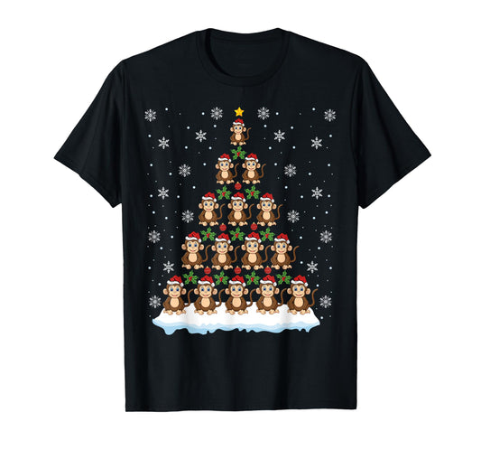 Santa Monkeys Lover Xmas Gift Monkey Christmas Tree T-Shirt