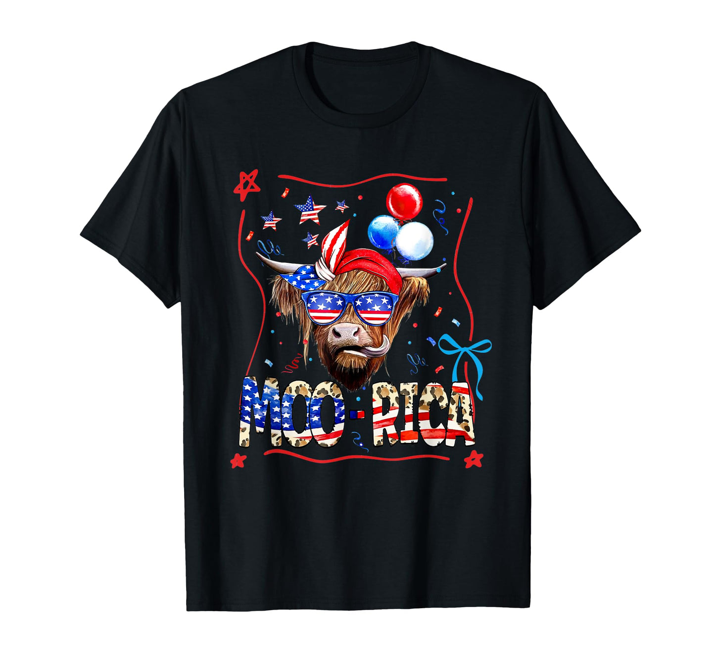 Funny Moorica 4th of July Funny Highland Cow American T-Shirt