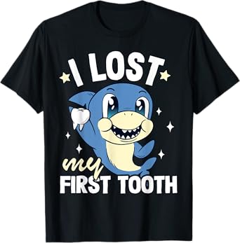 Boys Tooth Fairy Teeth Out Funny Shark I Lost My First Tooth T-Shirt