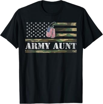 Army Aunt With American Flag Camo Gift For Veteran Day T-Shirt