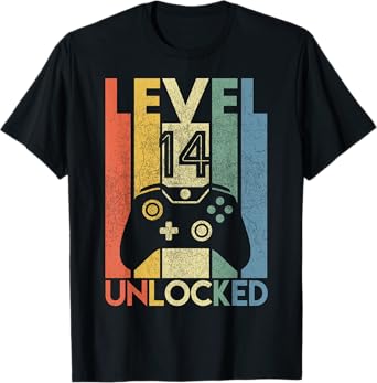 Level 14 Unlocked Shirt Funny Video Gamer 14th Birthday Gift T-Shirt