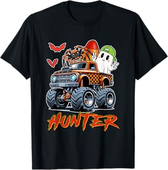 Hunter Costume Halloween Spider Cute Boo On Monster Truck T-Shirt