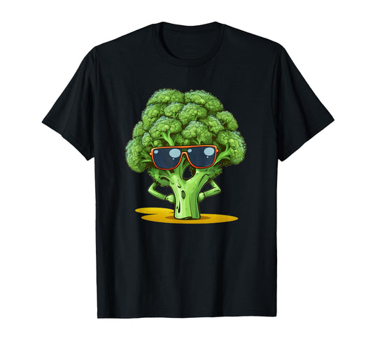 Funny Broccoli Face with Sunglasses T-Shirt
