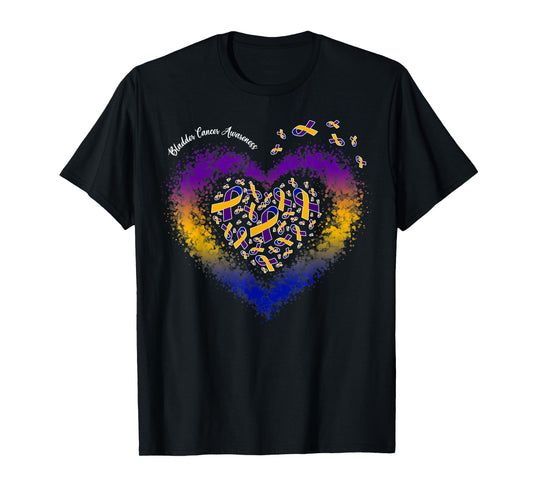 Marigold Blue & Purple Ribbon Heart Bladder Cancer Awareness T-Shirt