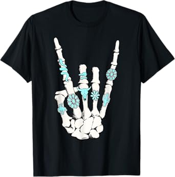 Skeleton with Turquoise Hand Western Skeleton Rings Lover T-Shirt
