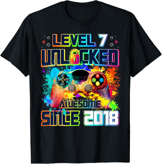 Level 7 Unlocked 7 Year Old Video Gamer 7th Birthday Gift T-Shirt
