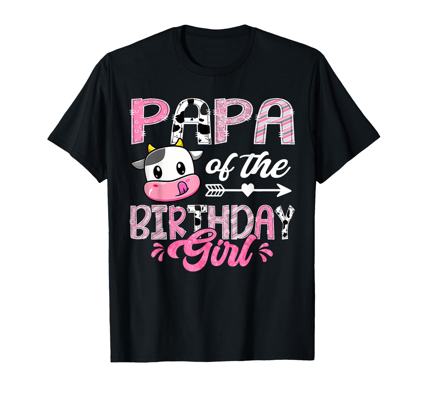 Papa Of The Birthday Girl Pink Farm Cow 1St Birthday T-Shirt