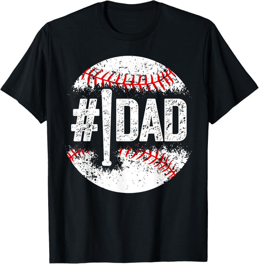 Mens #1 Dad Baseball Number One Daddy Son Baseball Player T-Shirt