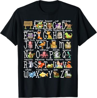 Back to School Kids Cute Animals A-Z Alphabet ABCs Teacher T-Shirt