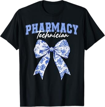 Cute Floral Blue Coquette Bow Pharmacy Technician Cpht T-Shirt