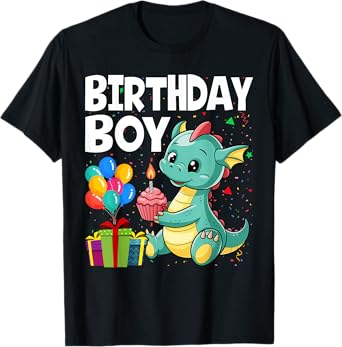 Birthday Boy Dragon Theme Cupcake Candle Fire T-Shirt