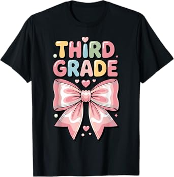 3rd Grade Third Grade Teacher Girls Coquette Bow T-Shirt