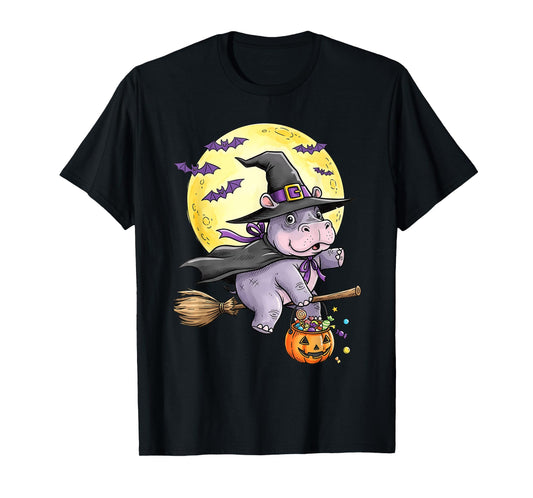 Cute Hippo Pumpkin Funny Halloween Hats Men Women Kids T-Shirt