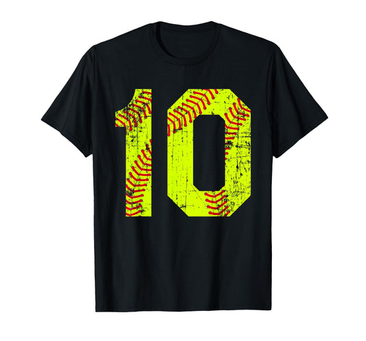 Vintage Softball 10 Jersey Number T-Shirt