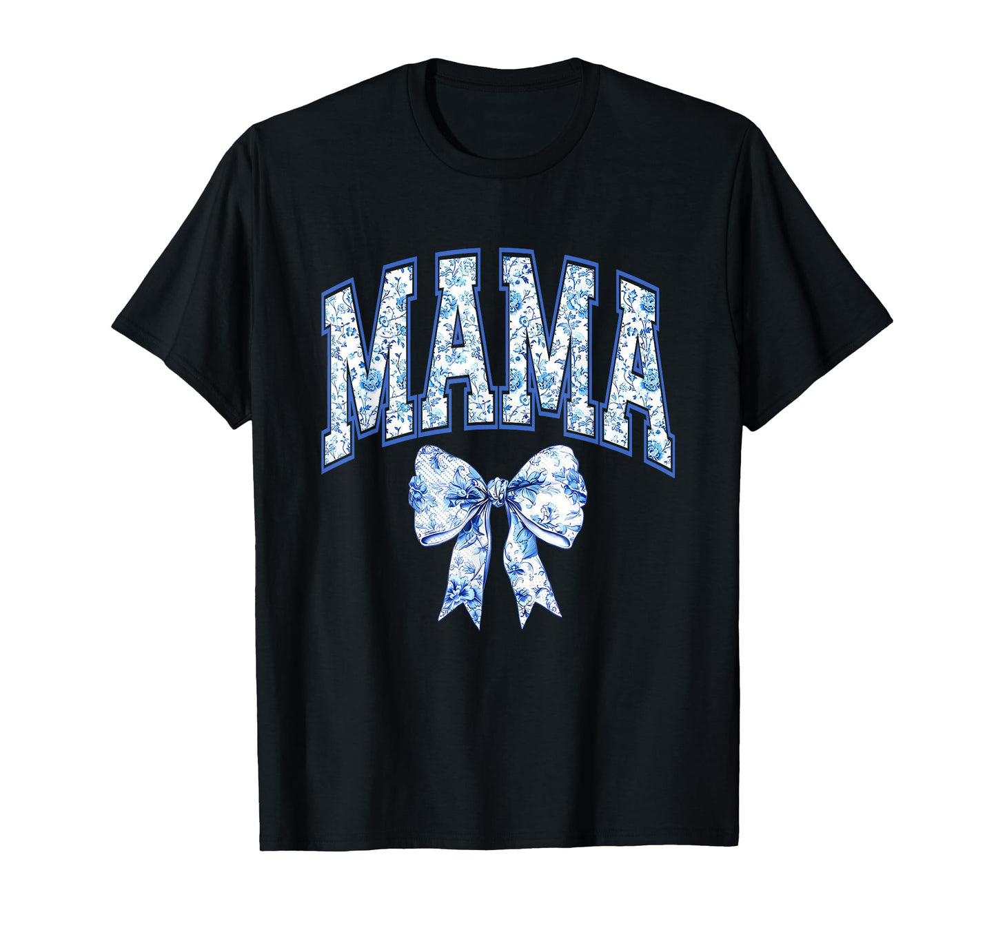 Cute Mama Coquette Toile Blue Bow Floral Family Matching T-Shirt
