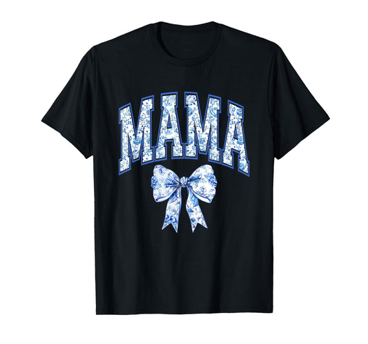 Cute Mama Coquette Toile Blue Bow Floral Family Matching T-Shirt