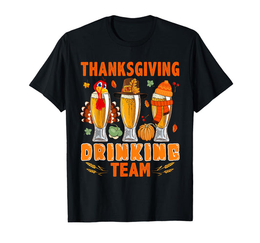 Thanksgiving Drinking Team Three Glasses of Beer Turkey T-Shirt