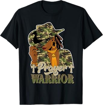 Prayer Warrior Black Cowgirl Western Christian Praying Camo T-Shirt