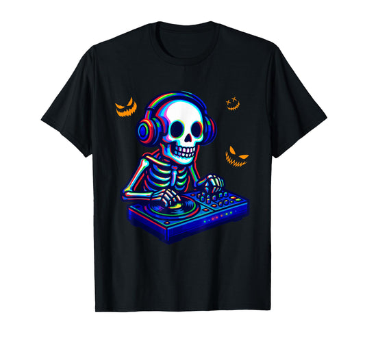 Colorful Skeleton As DJ Halloween Costume Musical Dancer T-Shirt