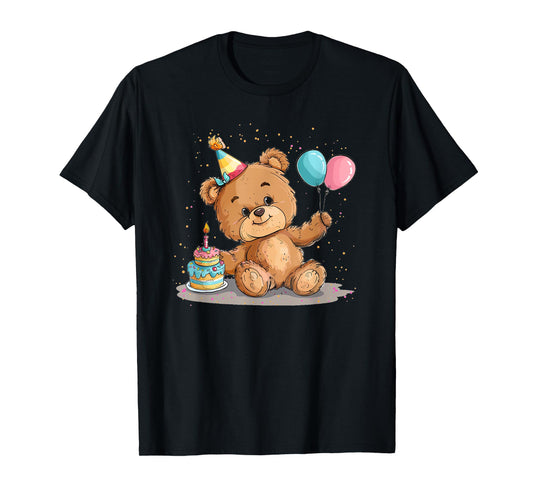 Pretty Teddy Bear with Party Hat and Birthday Balloons T-Shirt