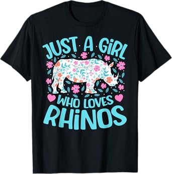 Just A Girl Who Loves Rhinos Floral Women Girls Rhino T-Shirt