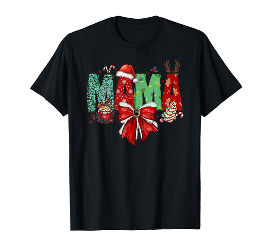 Christmas Mama Coquette Bow Mama Claus Christmas Tree Cake T-Shirt