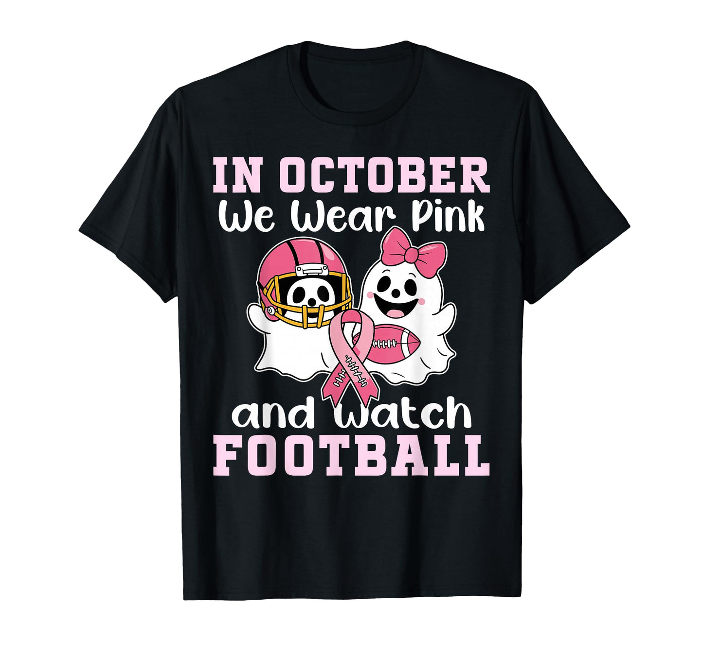 Football Breast Cancer Halloween in October we wear Pink Men T-Shirt
