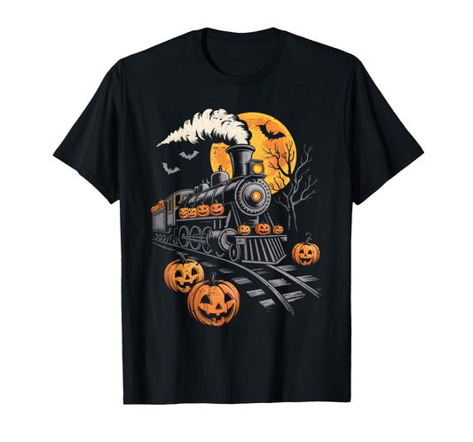 Vintage Halloween Train Jack O Lantern Pumpkin Men Women Kid T-Shirt