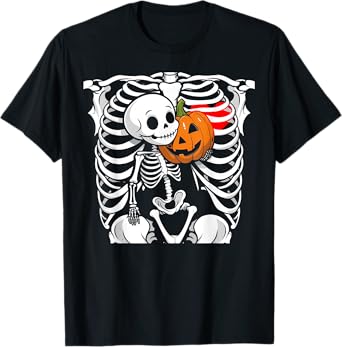 Women Skeleton Pregnancy Announcement Mom Halloween Costume T-Shirt