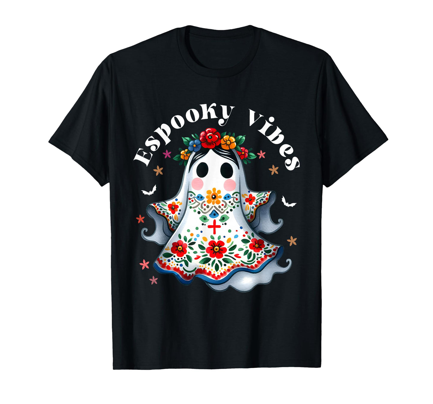 Espooky Vibes Mexican Ghost Flowers Halloween Boo T-Shirt