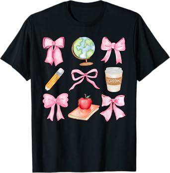 Coquette Bow Teacher Student Happy First Day Back To School T-Shirt
