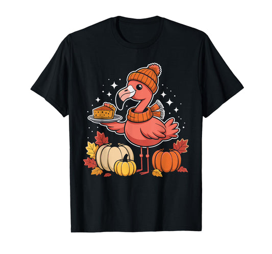 Autumn Flamingo with Pumpkin Pie Cozy Thanksgiving Style T-Shirt