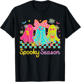 Spooky Season Halloween Coquette Floral Ghost Coffee Girls T-Shirt