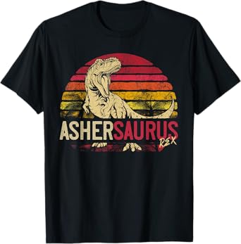 Asher Saurus Funny Personalized Dinosaur T Rex Name Boy Gift T-Shirt