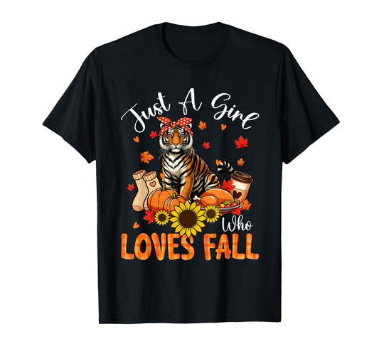 A Girl Loves Fall Thanksgiving Signs Tiger Bow Tie Autumn T-Shirt