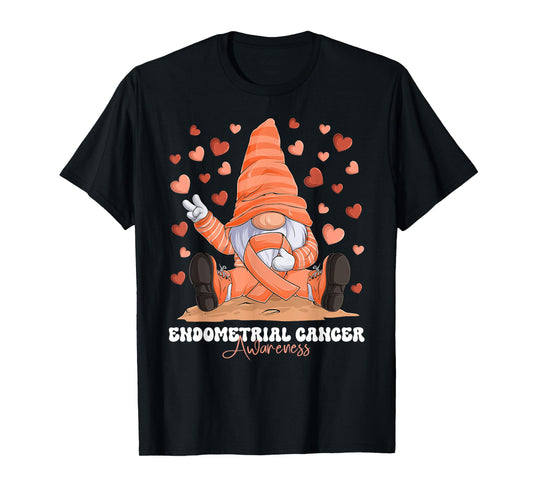 Endometrial Cancer Awareness Month Peach Ribbon Gnome T-Shirt