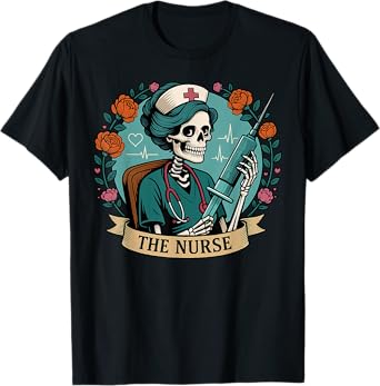 The Nurse Skeleton Floral CNA Nursing Horror Doctor Spooky T-Shirt