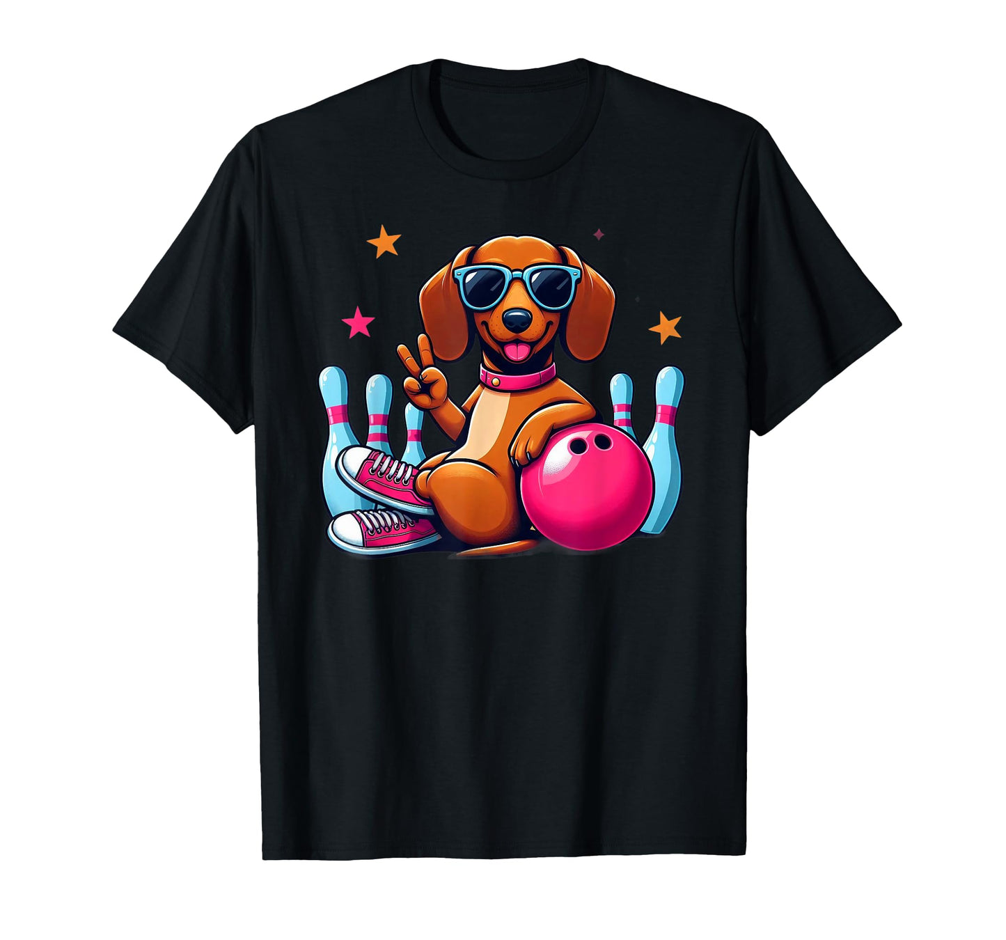 Funny Dachshund Bowling Graphic, Funny Dog Playing Bowling Men Women Kids T-Shirt