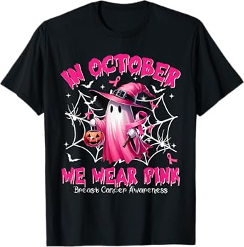 In October We Wear Pink Breast Cancer Awareness Halloween T-Shirt