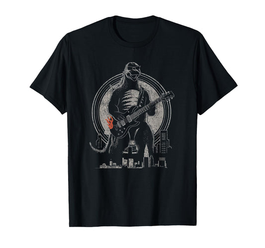 Theater Of Oneness - Music Dinosaur Guitar Funny Vintage Guitar Graphic Rock Guitarist T-Shirt, Small, Black