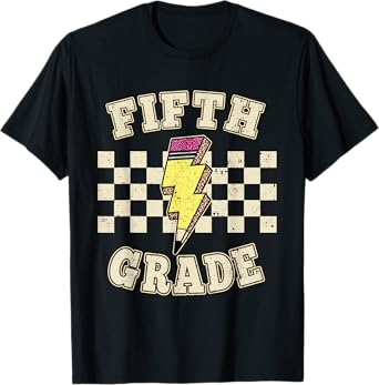 Retro 5th Fifth Grade Teacher Lightning Bolt Teacher Kids T-Shirt